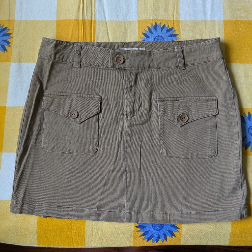 Khaki Mini Skirt with Button Pockets